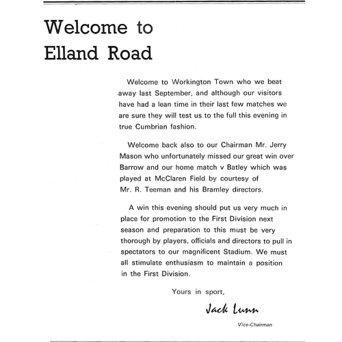 1983/84 Hunslet v Workington Town Rugby League Team Sheet