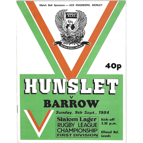 1984/85 Hunslet v Barrow Rugby League programme