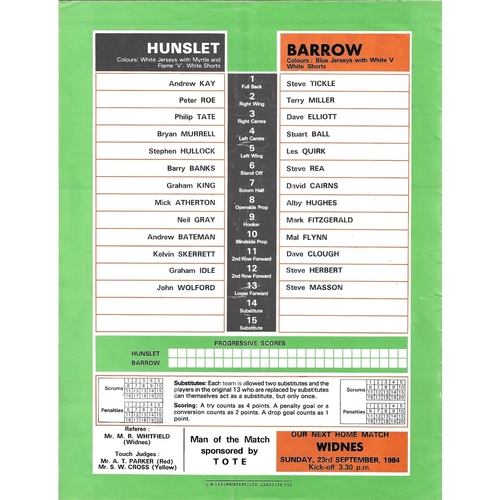 1984/85 Hunslet v Barrow Rugby League programme