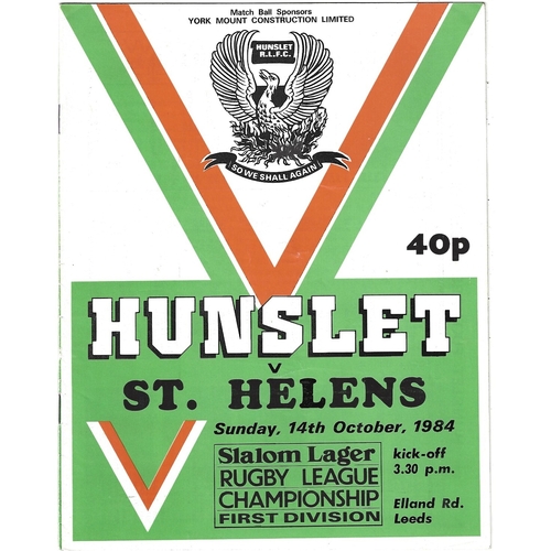 1984/85 Hunslet v St. Helens Rugby League programme