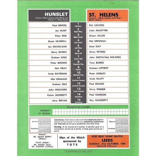1984/85 Hunslet v St. Helens Rugby League programme