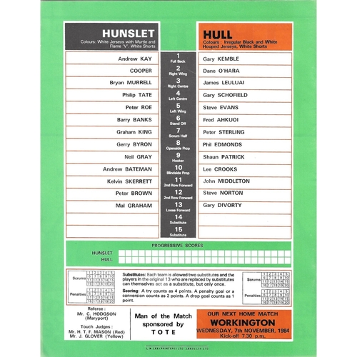 1984/85 Hunslet v Hull Rugby League programme