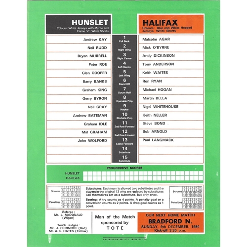 1984/85 Hunslet v Halifax Rugby League programme