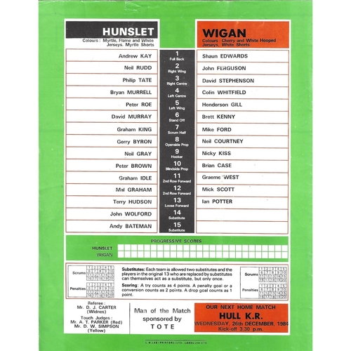 1984/85 Hunslet v Wigan Rugby League programme