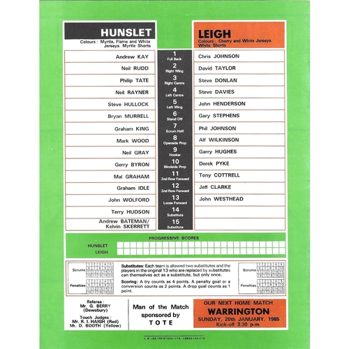 1984/85 Hunslet v Leigh Rugby League programme