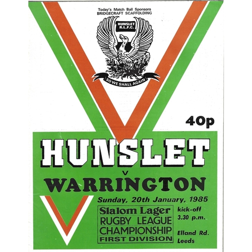 1984/85 Hunslet v Warrington Rugby League programme