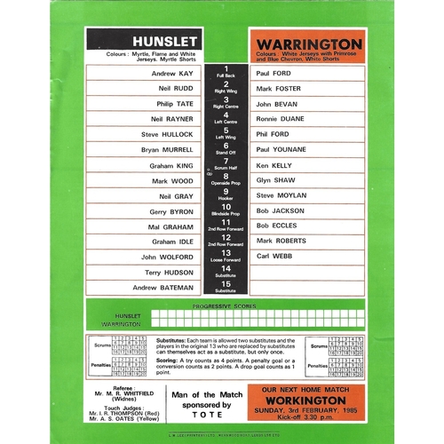 1984/85 Hunslet v Warrington Rugby League programme
