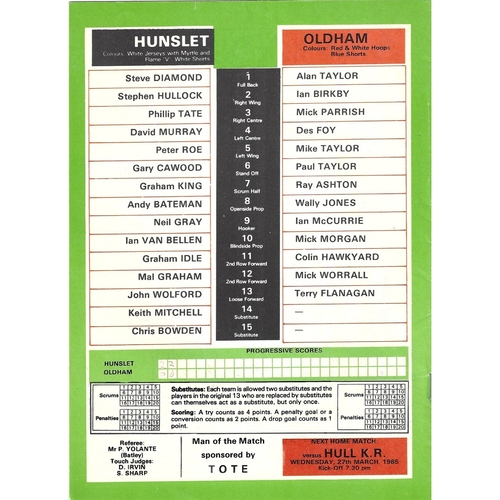 1984/85 Hunslet v Oldham Rugby League programme