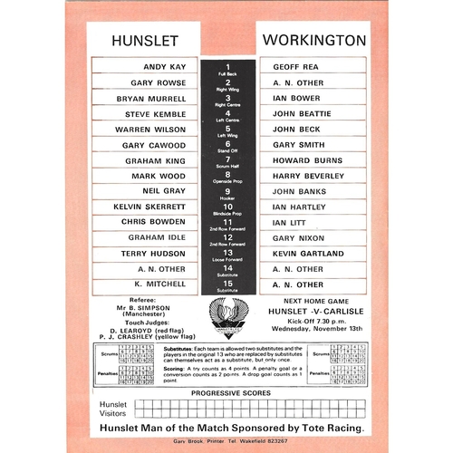 1985/86 Hunslet v Workington Town Rugby League programme