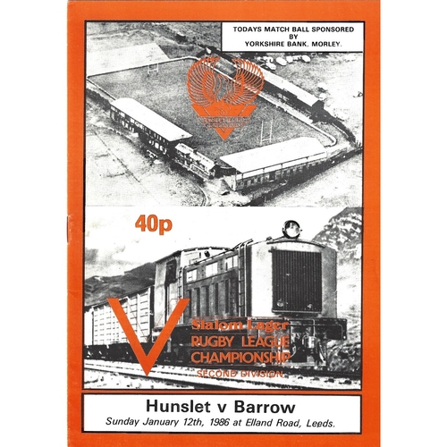 1985/86 Hunslet v Barrow Rugby League programme