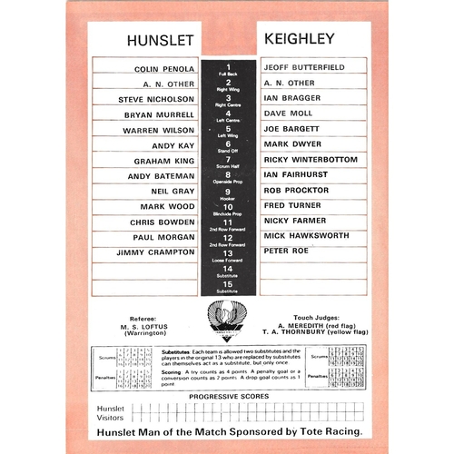 1985/86 Hunslet v Keighley Rugby League programme