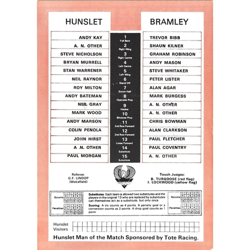 1985/86 Hunslet v Bramley Rugby League programme