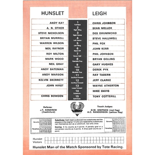 1985/86 Hunslet v Leigh Rugby League programme