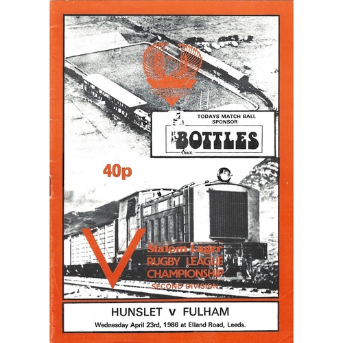 1985/86 Hunslet v Fulham Rugby League programme