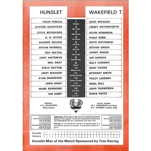 1985/86 Hunslet v Wakefield Trinity Rugby League programme