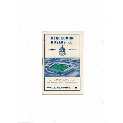 1957/58 Blackburn Rovers v Stoke City Football Programme