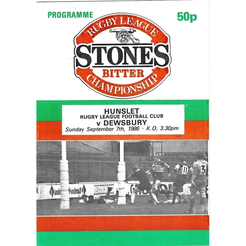 1986/87 Hunslet v Dewsbury Rugby League programme