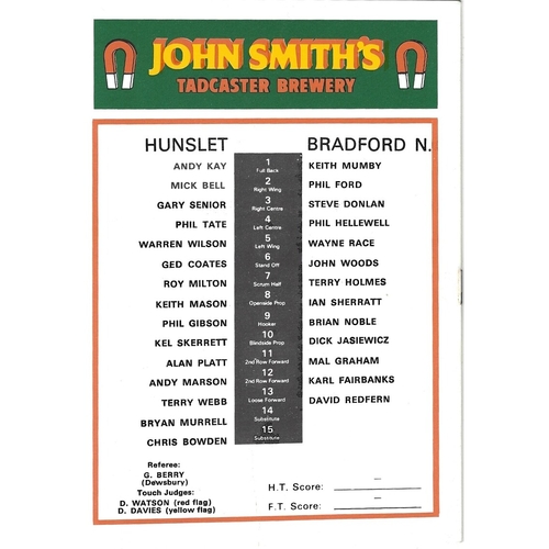 1986/87 Hunslet v Bradford Northern Yorkshire Cup 1st Round Rugby League programme