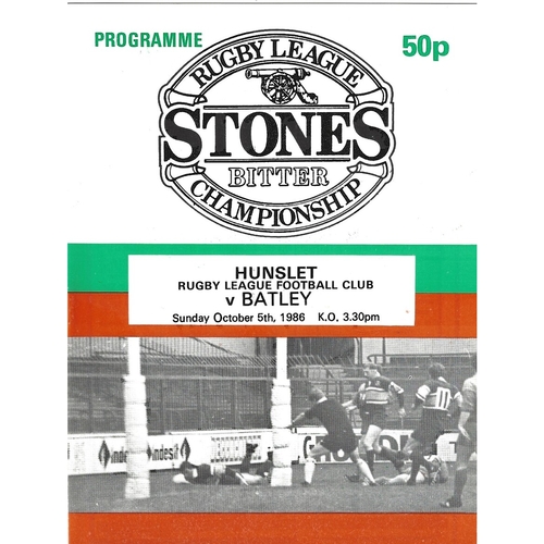 1986/87 Hunslet v Batley Rugby League programme