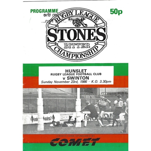 1986/87 Hunslet v Swinton Rugby League programme