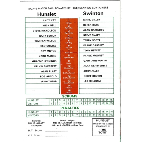 1986/87 Hunslet v Swinton Rugby League programme
