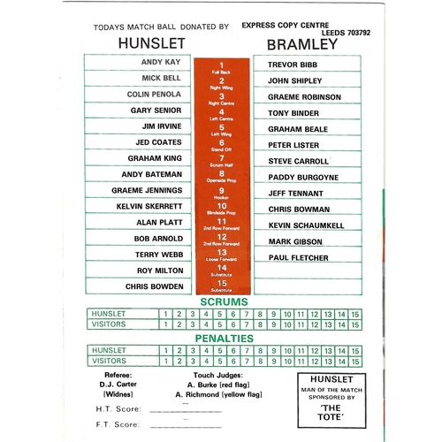 1986/87 Hunslet v Bramley Rugby League programme