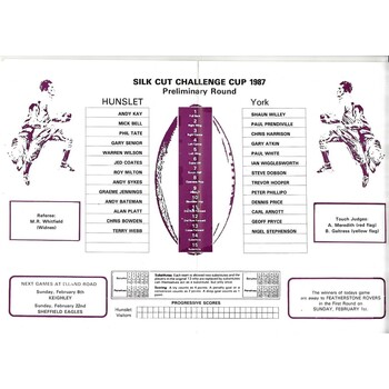1986/87 Hunslet v York Rugby League Challenge Cup Preliminary Round programme