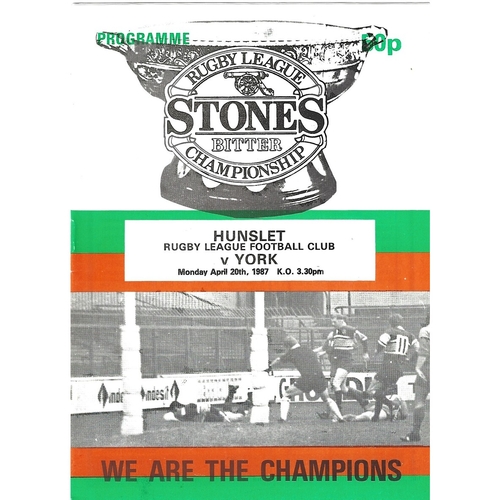 1986/87 Hunslet v York Rugby League programme