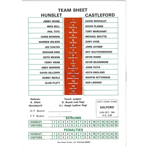 1987/88 Hunslet v Castleford Rugby League programme