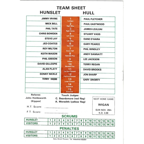 1987/88 Hunslet v Hull Rugby League programme