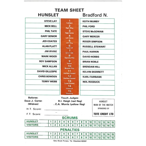 1987/88 Hunslet v Bradford Northern Rugby League programme
