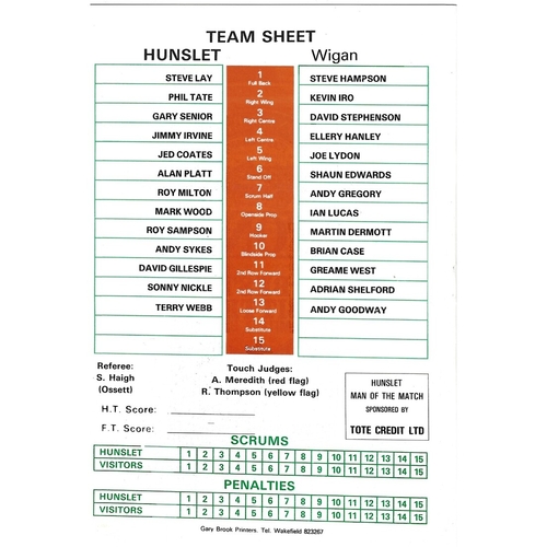 1987/88 Hunslet v Wigan Rugby League programme