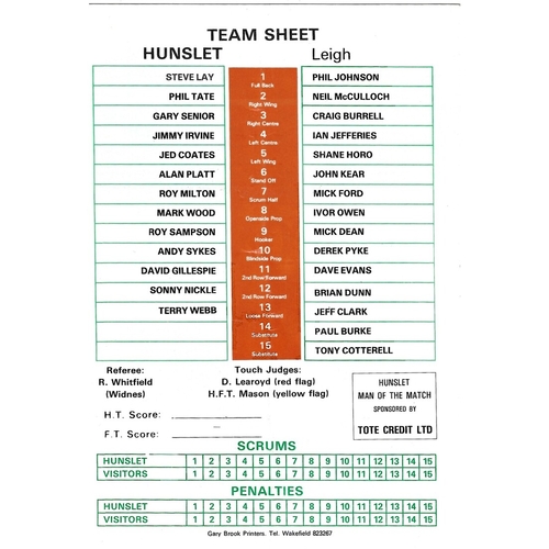 1987/88 Hunslet v Leigh Rugby League programme