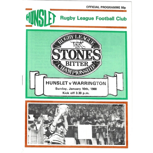 1987/88 Hunslet v Warrington Rugby League programme