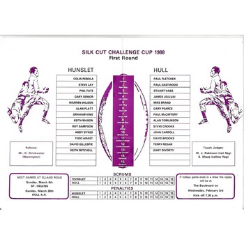 1987/88 Hunslet v Hull Rugby League Challenge Cup 1st Round programme
