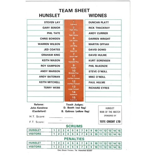 1987/88 Hunslet v Widnes Rugby League programme