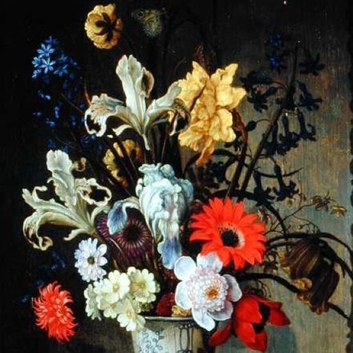 Floral Study with Beaker, Grasshopper and Seashells