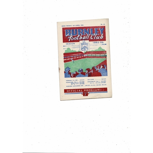 1952/53 Burnley v Preston Football Programme