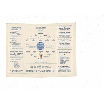 1952/53 Burnley v Preston Football Programme