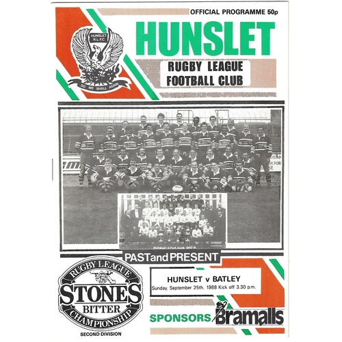 1988/89 Hunslet v Batley Rugby League programme