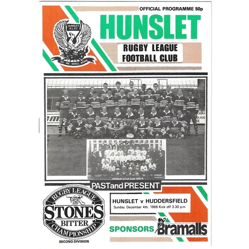 1988/89 Hunslet v Huddersfield Rugby League programme