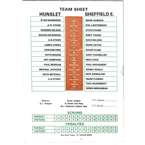 1988/89 Hunslet v Sheffield Eagles Rugby League programme