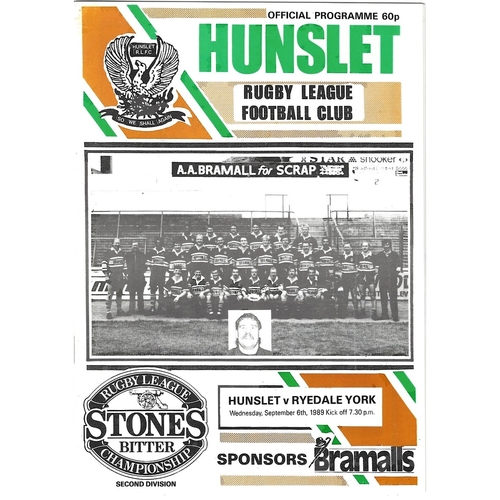 1989/90 Hunslet v Ryedale York Rugby League programme