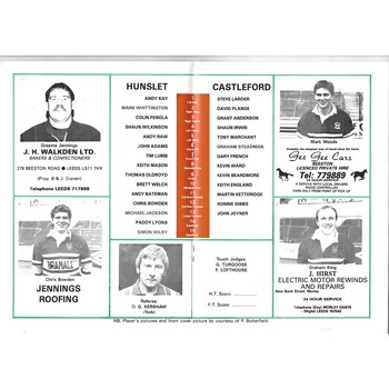 1989/90 Hunslet v Castleford Rugby League programme