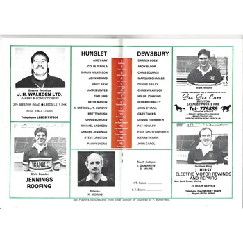 1989/90 Hunslet v Dewsbury Rugby League programme
