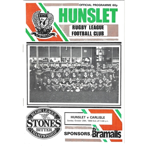1989/90 Hunslet v Carlisle Rugby League programme