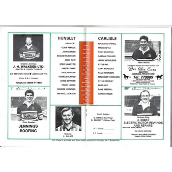 1989/90 Hunslet v Carlisle Rugby League programme