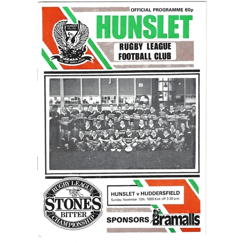 1989/90 Hunslet v Huddersfield Rugby League programme