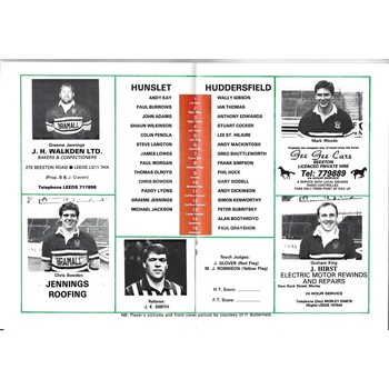 1989/90 Hunslet v Huddersfield Rugby League programme