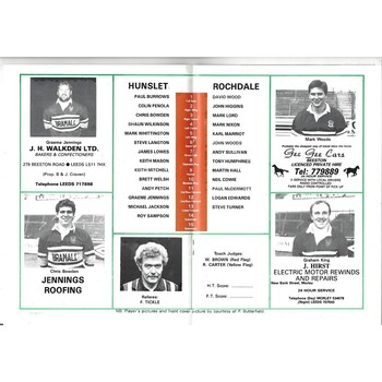 1989/90 Hunslet v Rochdale Rugby League programme